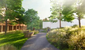 2148 Doris Duke Theatre on the Jacobs Pillow 2023 01 24 LA Rendering Meandering Path Rock Scramble